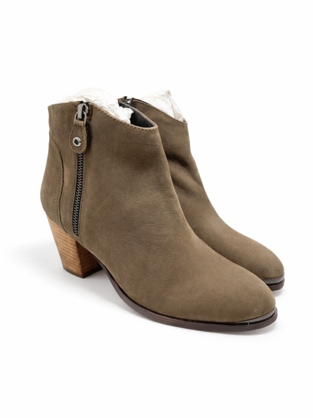 New Diba Sequoia Taupe Suede Leather Block Heel Booties Western Size 8.5